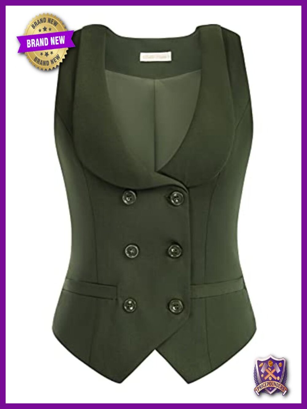 Vintage Double Breasted Waistcoat Vest with Lapel Collar & Pockets